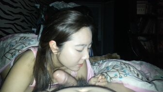 Pretty girl and her dog eat her boyfriend's dick together