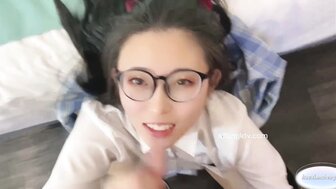 Facial innocent and decent school girl in glasses