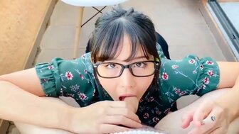 Busty beauty gets caught smoking on balcony and sex for apology
