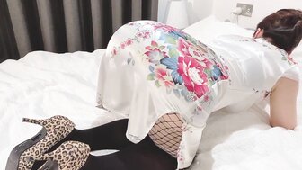 Nice butt wife in Cheongsam and stockings for her husband's interest