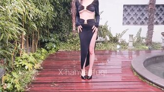 Perfect married woman having sex outdoor during hot spring