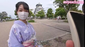 Cute Taiwan girl in kimono was picked up and having sex in public toilet