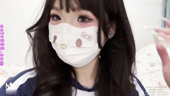 Horny girl was masturbating in front of bother's bedroom when she saw her brother was masturbating