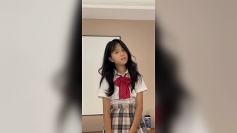 well-behaved and pretty girl having sex with her new school uniform