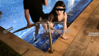 Having sex with a hot wife who is a flight attendant at poolside