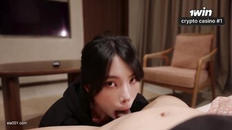 See how a sexy girl in black stockings seduces her boyfriend while he's watching TV.