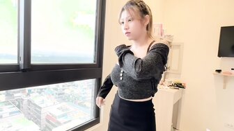 The busty nurse was violently penetrated from behind in front of the window.