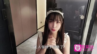 Cute maid was waiting for master back home