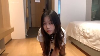 Training teen girl in black stockings