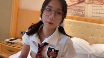Fucking teen school girl with glasses and black stockings